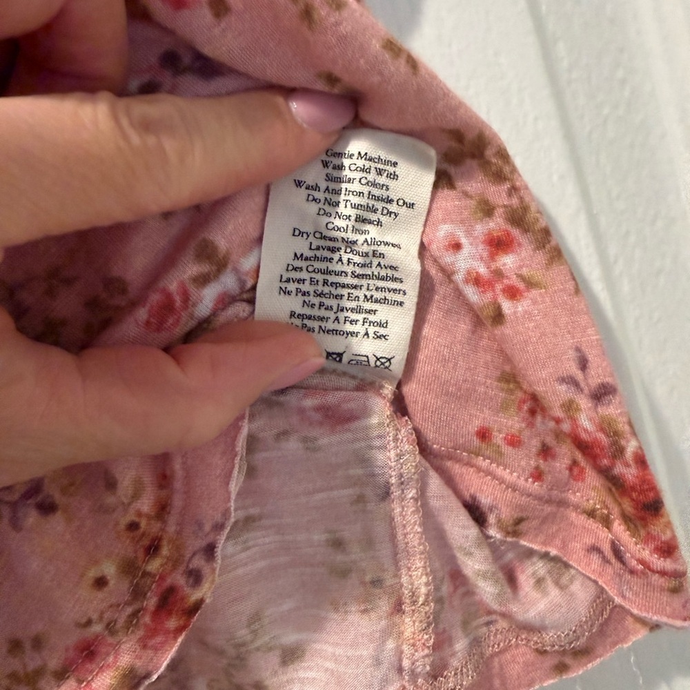 LoveShackFancy Pink Floral Scoop Neck Short Sleeve Top - Picture 5 of 5